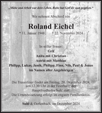 Traueranzeige von Roland Eichler von Südthüringer Presse
