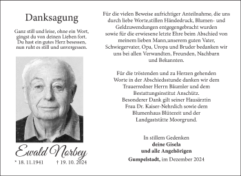 Traueranzeige von Ewald Norbey von Südthüringer Presse