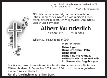 Traueranzeige von Albert Wunderlich von Frankenpost