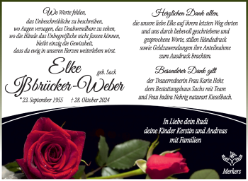 Traueranzeige von Elke Ißbrücker von Südthüringer Presse