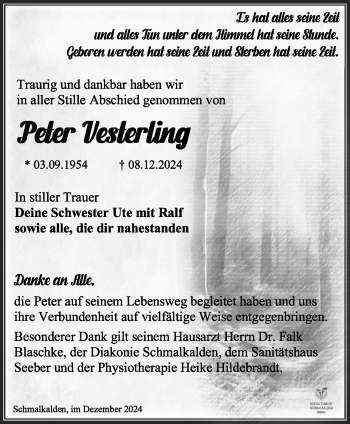 Traueranzeige von Peter Vesterling von Südthüringer Presse