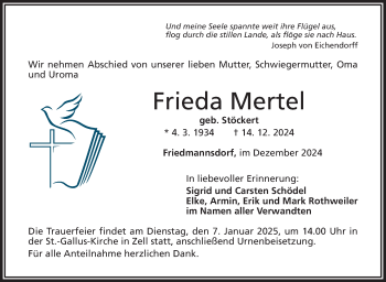 Traueranzeige von Frieda Mertel von Frankenpost