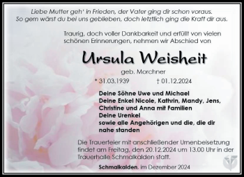 Traueranzeige von Ursula Weisheit von Südthüringer Presse