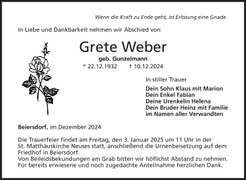 Traueranzeige von Grete Weber von Neue Presse Coburg