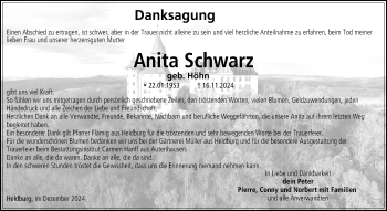 Traueranzeige von Anita Schwarz von Südthüringer Presse