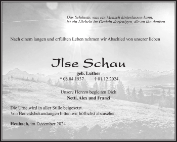 Traueranzeige von Ilse Schau von Südthüringer Presse