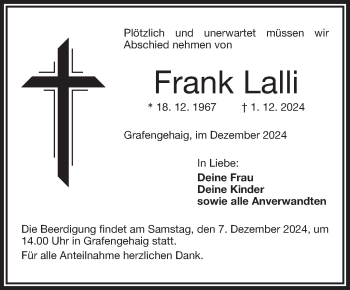 Traueranzeige von Frank Lalli von Frankenpost