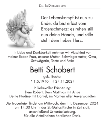 Traueranzeige von Betti Schobert von Frankenpost