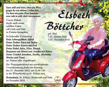 Traueranzeige von Elsbeth Böttcher von Südthüringer Presse