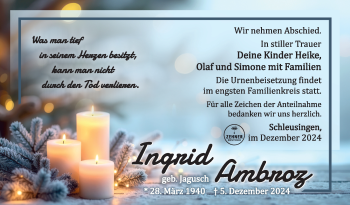 Traueranzeige von Ingrid Ambroz von Südthüringer Presse