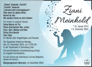 Traueranzeige von Ziani-Dennis Meinhold von Südthüringer Presse