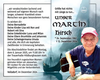 Traueranzeige von Martin Hirsch von Südthüringer Presse