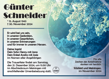 Traueranzeige von Günter Schneider von Südthüringer Presse