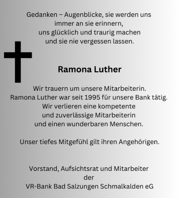Traueranzeige von Ramona Luther von Südthüringer Presse