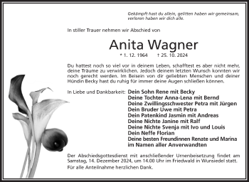 Traueranzeige von Anita Wagner von Frankenpost