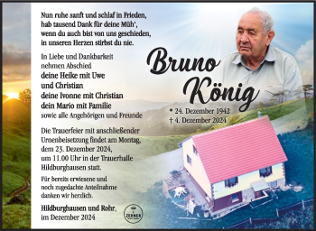 Traueranzeige von Bruno König von Südthüringer Presse