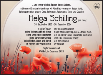 Traueranzeige von Helga Schilling von Südthüringer Presse