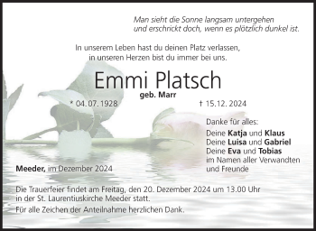 Traueranzeige von Emmi Platsch von Neue Presse Coburg