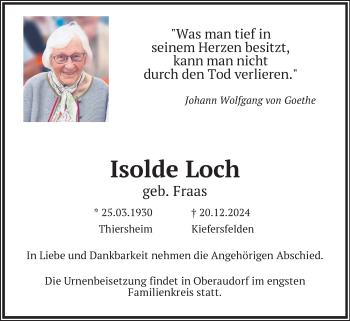 Traueranzeige von Isolde Loch von Frankenpost