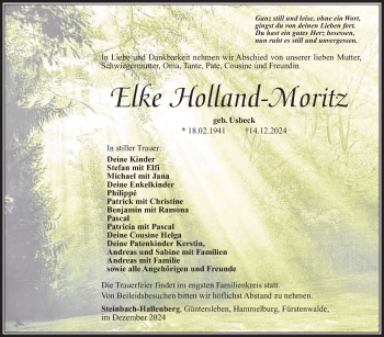 Traueranzeige von Elke Holland-Moritz von Südthüringer Presse