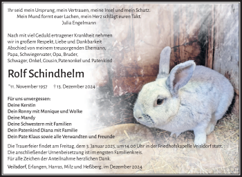 Traueranzeige von Rolf Schindhelm von Südthüringer Presse