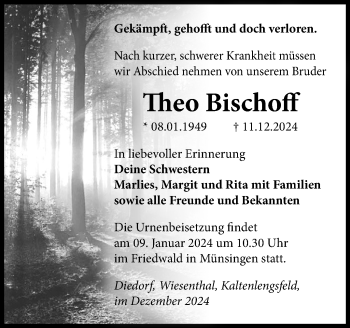 Traueranzeige von Theo Bischoff von Südthüringer Presse