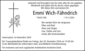Traueranzeige von Emmi Wich-Fähndrich von Neue Presse Coburg