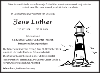 Traueranzeige von Jens Luther von Südthüringer Presse