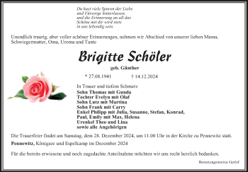 Traueranzeige von Brigitte Schöler von Südthüringer Presse