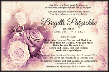 Traueranzeige von Brigitte Patzschke von Südthüringer Presse
