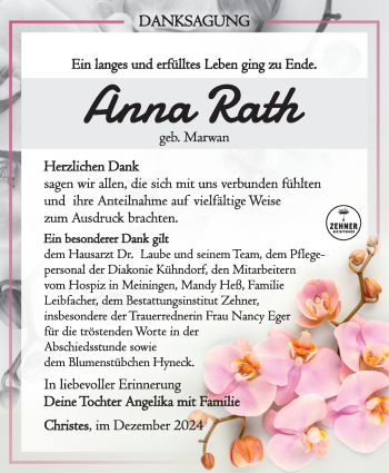 Traueranzeige von Anna Rath von Südthüringer Presse