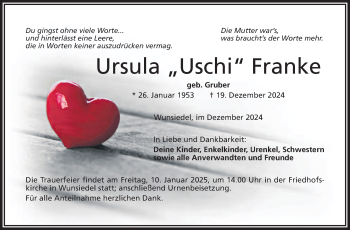 Traueranzeige von Ursula Franke von Frankenpost