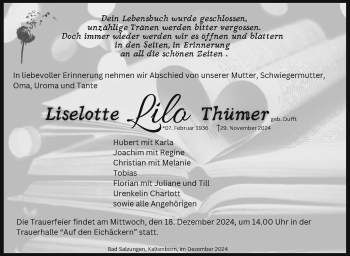 Traueranzeige von Liselotte Thümer von Südthüringer Presse