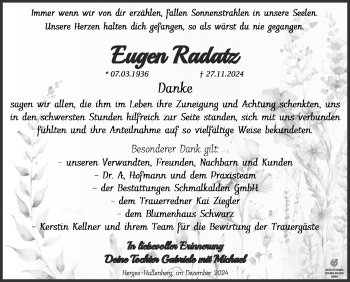 Traueranzeige von Eugen Radatz von Südthüringer Presse