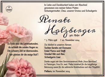 Traueranzeige von Renate Holzberger von Südthüringer Presse