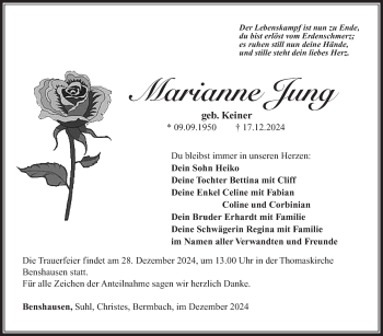 Traueranzeige von Marianne Jung von Südthüringer Presse