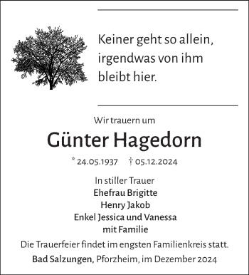 Traueranzeige von Günter Hagedorn von Südthüringer Presse