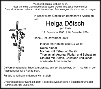 Traueranzeige von Helga Dötsch von Frankenpost