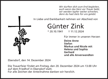 Traueranzeige von Günter Zink von Neue Presse Coburg