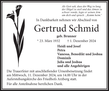 Traueranzeige von Gertrud Schmid von Frankenpost