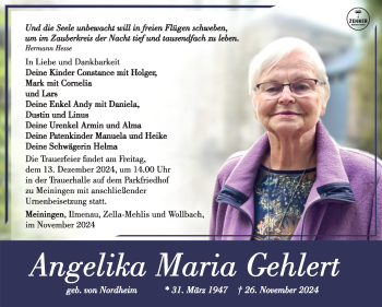 Traueranzeige von Angelika Maria Gehlert von Südthüringer Presse