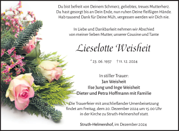 Traueranzeige von Lieselotte Weisheit von Südthüringer Presse