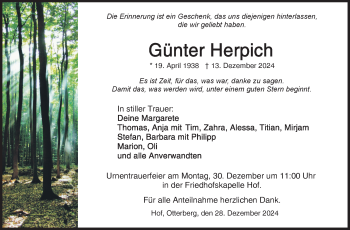 Traueranzeige von Günter Herpich von Frankenpost