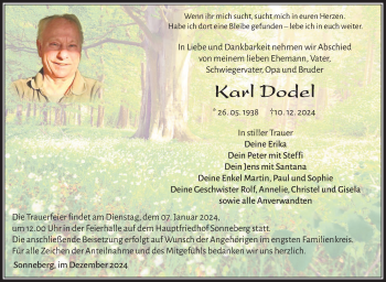 Traueranzeige von Karl Dodel von Südthüringer Presse