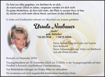 Traueranzeige von Ursula Neubauer von Neue Presse Coburg