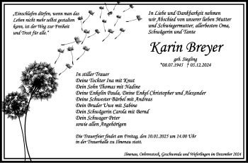 Traueranzeige von Karin Breyer von Südthüringer Presse