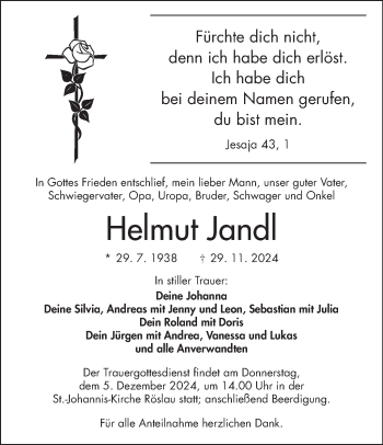Traueranzeige von Helmut Jandl von Frankenpost