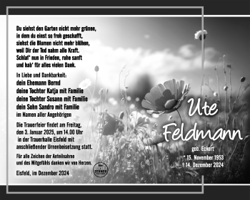 Traueranzeige von Ute Feldmann von Südthüringer Presse