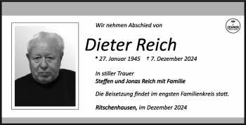 Traueranzeige von Dieter Reich von Südthüringer Presse