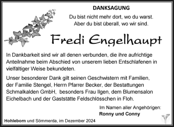 Traueranzeige von Fredi Engelhaupt von Südthüringer Presse